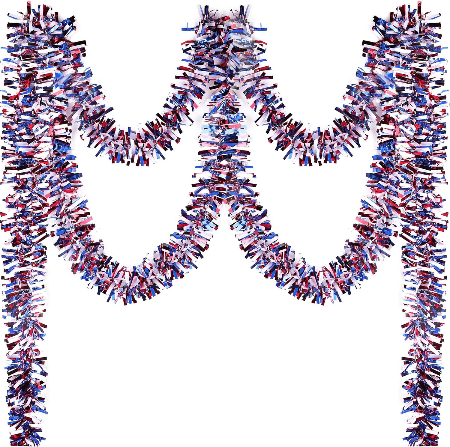 196. 8 Feet 6 Rolls 4th of July Tinsel Garland Patriotic Glitter (Red Blue White)